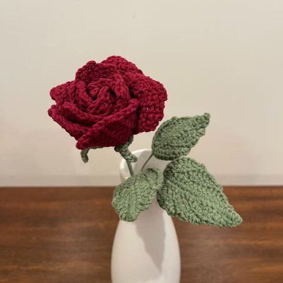 Handcrafted Crochet One-Stem Burgundy Rose – Perfect for Valentine’s Day - Picture 4 of 5